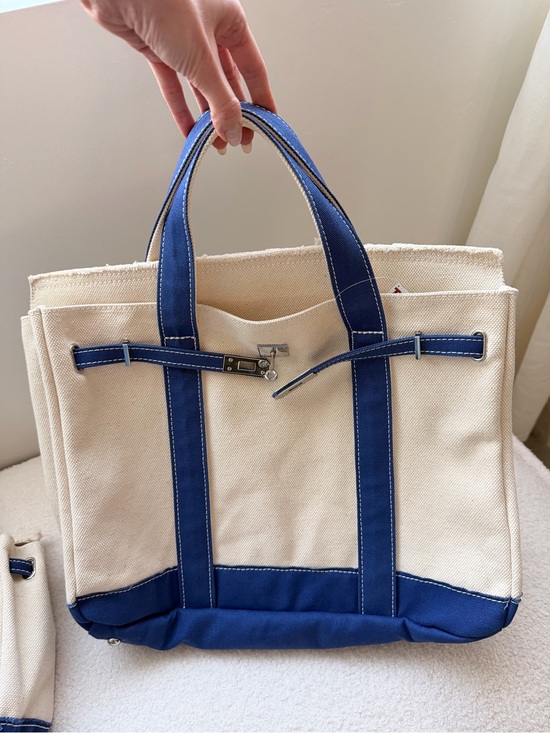 Boatkin Large & Mini Canvas Boat Tote Bag Navy Blue with Silver